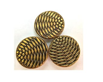 60 Boutons antiques vintage en métal gravé ornement couleurs bronze et noir 17mm /Sa87