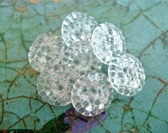 60 Buttons, clear glass, antique vintage, Czech, unique pattern with flower, 14mm