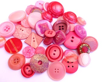 Vintage Pink Plastic Buttons: Assorted Shapes, Antique Sewing Supplies