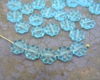 Flower glassCzech beads, translucent light blue color 8mm, new beads-choose quantity