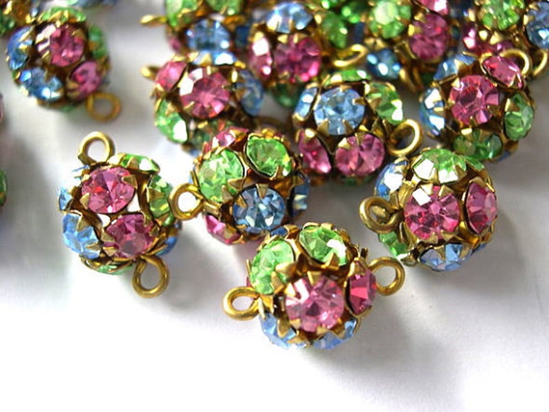 2 Vintage SWAROVSKI Connector BEADS 11mm Crystal Blue Pink Etsy