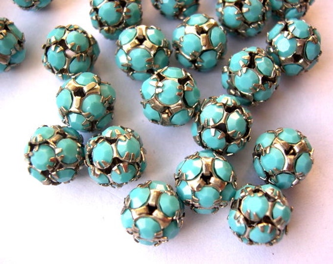 2 Vintage Swarovski Beads 10mm Turquoise Crystals in Silver Etsy