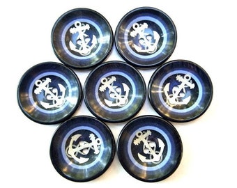 6 Plastic buttons silver color anchor high quality beautiful buttons