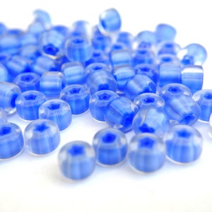 20 VINTAGE glass clear glass with inside blue, unique shape beads, 8mmx5mm image 2