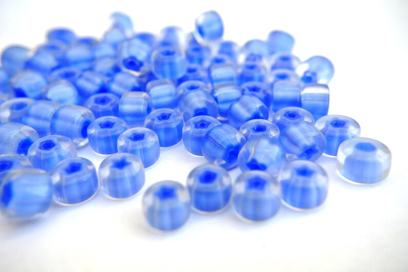20 VINTAGE glass clear glass with inside blue, unique shape beads, 8mmx5mm image 2