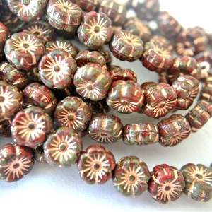 14 Flowers glass beads, hibiscus, Hawaiian flowers  8mm, Czech flower artisian beads gray withn hint of red shade high quality