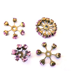 2 SWAROVSKI CRYSTAL beads, vintage,  flower shape brass setting with pink crystals- RARE-19mm