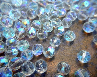 Vintage Swarovski-kristallen bolkralen, 12 mm helder AB-facet (6 kralen)