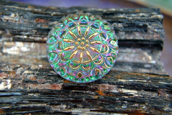 Glass button Czech handmade flower desined colorful painted jewel button BOHEMIAN BUTTON 32mm