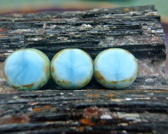 6 Czech glass beads NEW light blue shade 12mm, 4mm thick