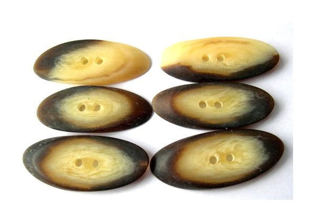 6 Vintage Plastic Buttons Oval Unique Shape Olive Green to Brown With ...