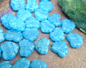 10 Leaves beads, Czech glass beads, blue shade leaf 12mmx10mm