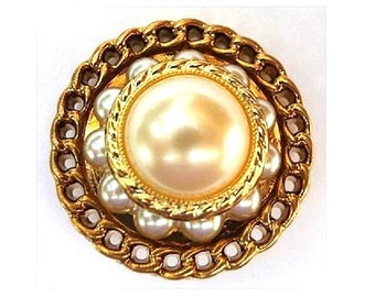 Vintage buttons, Jewel plastic trim button bronze color with pearls 30mm-choose quantitiy