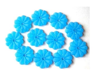 20 Flowers beads, blue, plastic, frosted, vintage, 14mm