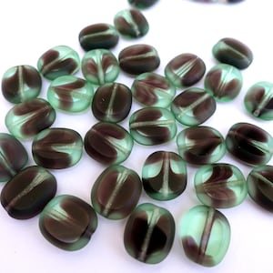 8 Czech glass beads,rectangle clear light blue green with black 13mmx11mm glass Czech beads