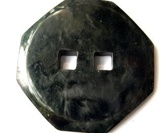 boutons en plastique ART DECO vintage antiques, noir, grande forme unique de 38 mm, RARE, 2 boutons