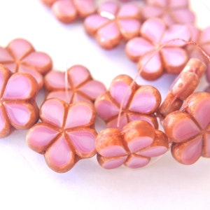 6 Flower beads, Czech glass flower beads 17mm, high quality elegant artisian pink