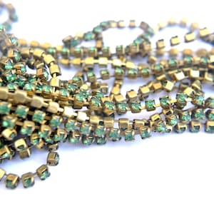 Vintage Swarovski Strass Kette: 45 cm Grün Crystal Brass Setting