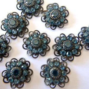 Swarovski vintage flower, crystals embeded on vintage metal filigree 17mm, blue crystals-beads / cabouchon-select quantity