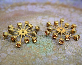 Vintage SWAROVSKI flower bead 32mm topaz shade crystals in brass setting  genuine 1100 made in Austria