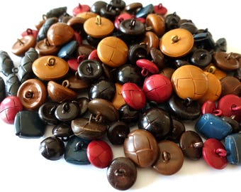 Lot De Boutons Imitation Cuir Vintage Marron - Diamètre 15 Mm, Forme Ronde, Neuf
