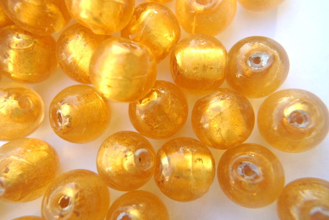 6 Beads Glass Foil Beads Vintage Large 13mm Glass Beads Etsy