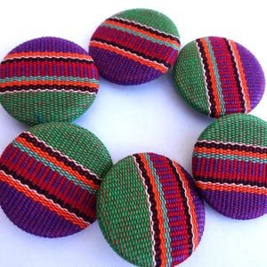 6 Handmade Fabric Covered Buttons: Colorful Striped Cloth Buttons (38mm)