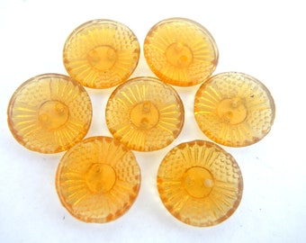 7 glass buttons antique, vintage, honey color-select size