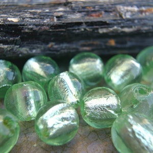 10 Beads, glass foil beads blue color, vintage beads 12mm