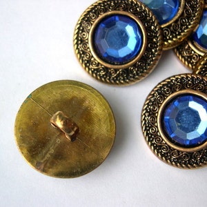 6 Vintage buttons, plastic, button jewel with blue rhinestone 21mm image 2