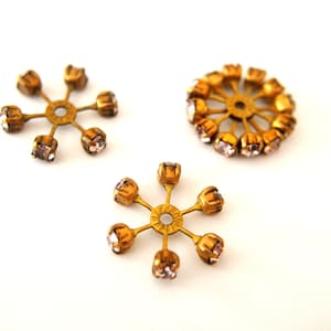 2 SWAROVSKI CRYSTAL beads, vintage,  flower shape brass setting with rose shade crystals