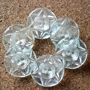 6 Vintage crystal glass buttons, 6 pointed star inside pattern, can be use as a bead, 18mm