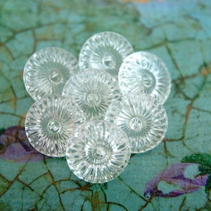 Antique Clear Crystal Glass Buttons: Ray Pattern Shank Buttons, 14mm