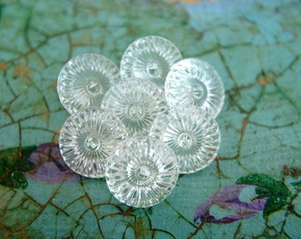 60 Buttons, antique vintage clear glass crystal buttons ,rays pattern, 14mm,for  button jewelry Shank button