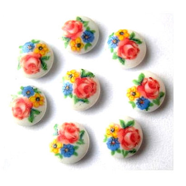 Vintage, cabochon, porcelain glass, 8pcs, made in Japan unique flowers ornament  7mm