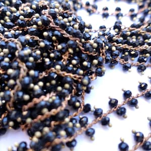 Vintage beaded chain, the black crystal beads are about 3mm, RARE