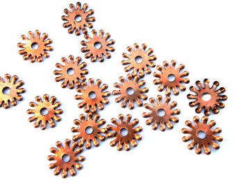 10 Vintage flowers copper beads, metal 15mm, RARE