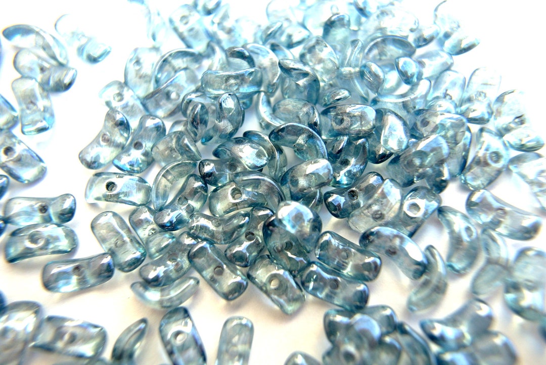 Lot De 100 Perles Berlingot Verre Tchèque Vintage Bleu Rayé - Ancien Stock - Occasion