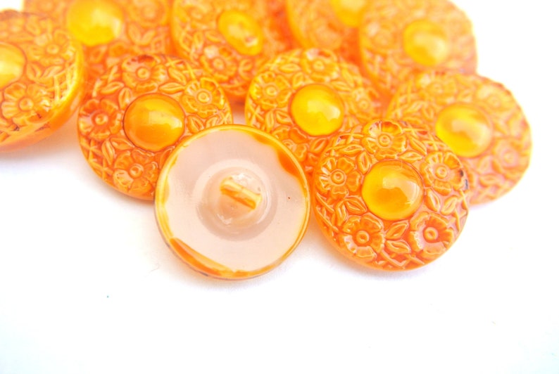 handpainted in yellow Czech crystal buttons 23mm Vintage Czech glass buttons,6 buttons
