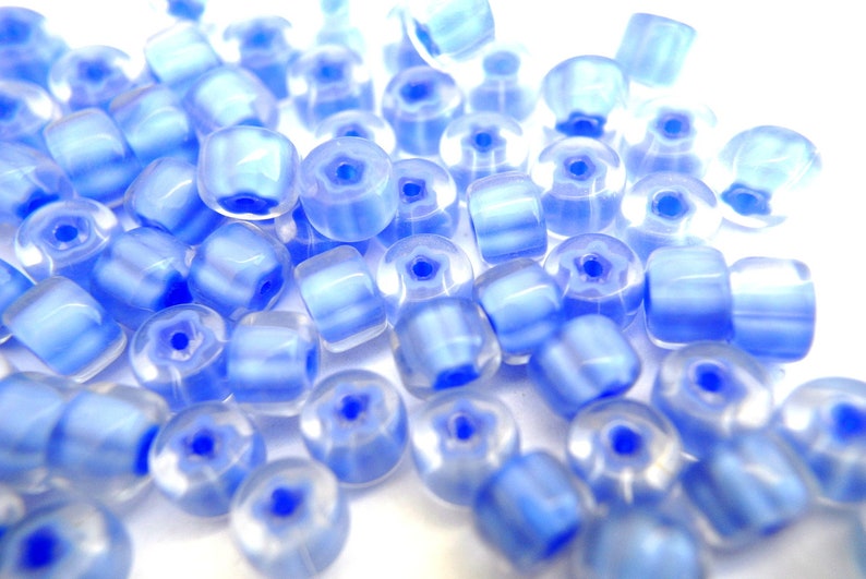 20 VINTAGE glass clear glass with inside blue, unique shape beads, 8mmx5mm image 1