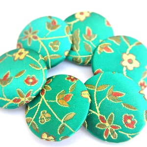 6 Handmade Fabric Covered Buttons: Japanese Metallic Floral, 32mm