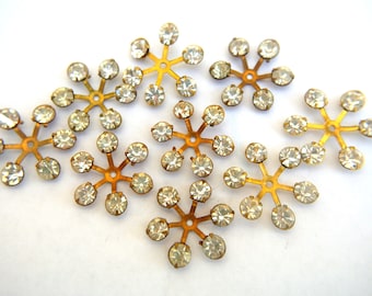 6 Vintage SWAROVSKI beads brass setting flower with clear rhinestone crystals 17mm