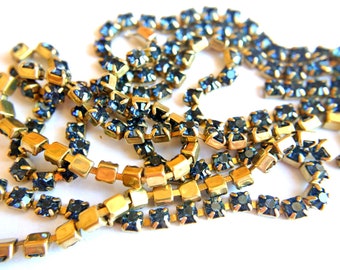 18 inches Vintage Swarovski chain, srass rhinestone chain, Swarovski crystals embedded in brass setting-Swc34