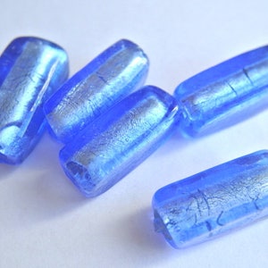 6 Beads, glass foil beads, vintage large glass beads 30mmx12mm