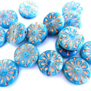 2 pcs Beads, 18mm round glass beads with flower trim,  Czech artisian beads
