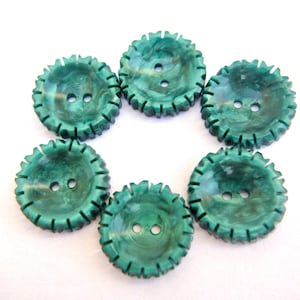 6 vintage blauwgroene plastic knopen: naaien, knutselen, sieraden