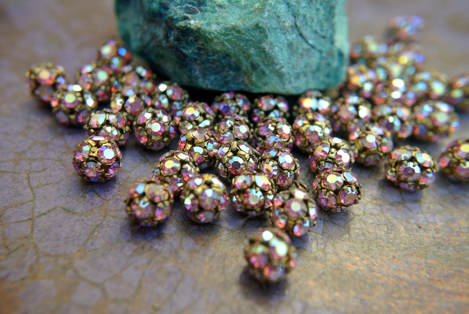 2 Vintage SWAROVSKI BEADS AB crystals in brass setting Etsy