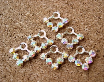 Vintage Swarovski Fan Beads: AB Clear Crystal Rhinestones, Silver Setting