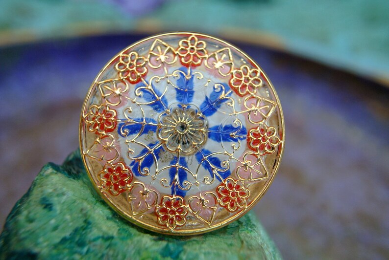 Glass button Czech handmade flower desined colorful painted jewel button BOHEMIAN BUTTON 32mm