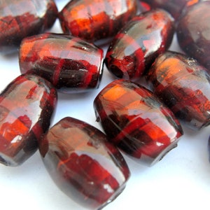 6 Beads, glass foil beads, vintage large glass beads 22mmx16mm